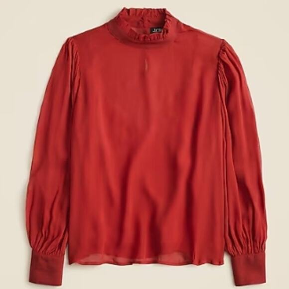 J. Crew Irina Ruffleneck top in chiffon Berry Sangria - Picture 2 of 5